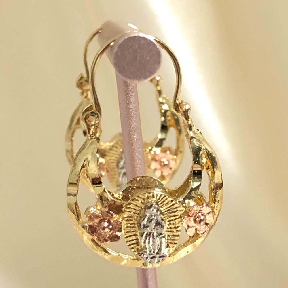 14k Gold Filled Virgin Guadalupe/Virgen Guadalupe Basket Earrings - Picture 5 of 15